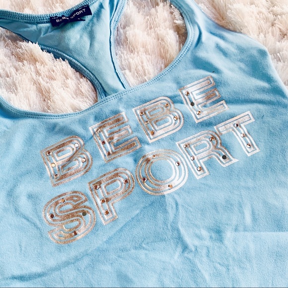 SOLD 💔 NBW BEBE Embellished Light Blue Cropped Sport Tank - Picture 4 of 5